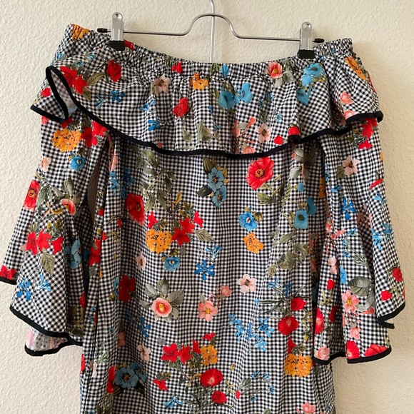Zara Checkered Floral Off Shoulder Mini Dress - Picture 5 of 6